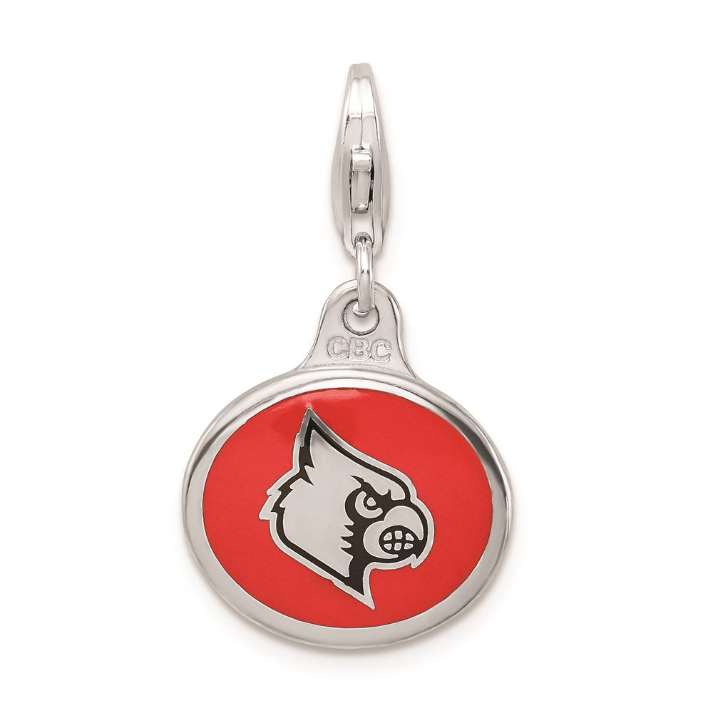 Amore La Vita Sterling Silver Rhodium-plated Polished Enameled University of Louisville Charm with Fancy Lobster Clasp, 18 x 16 mm