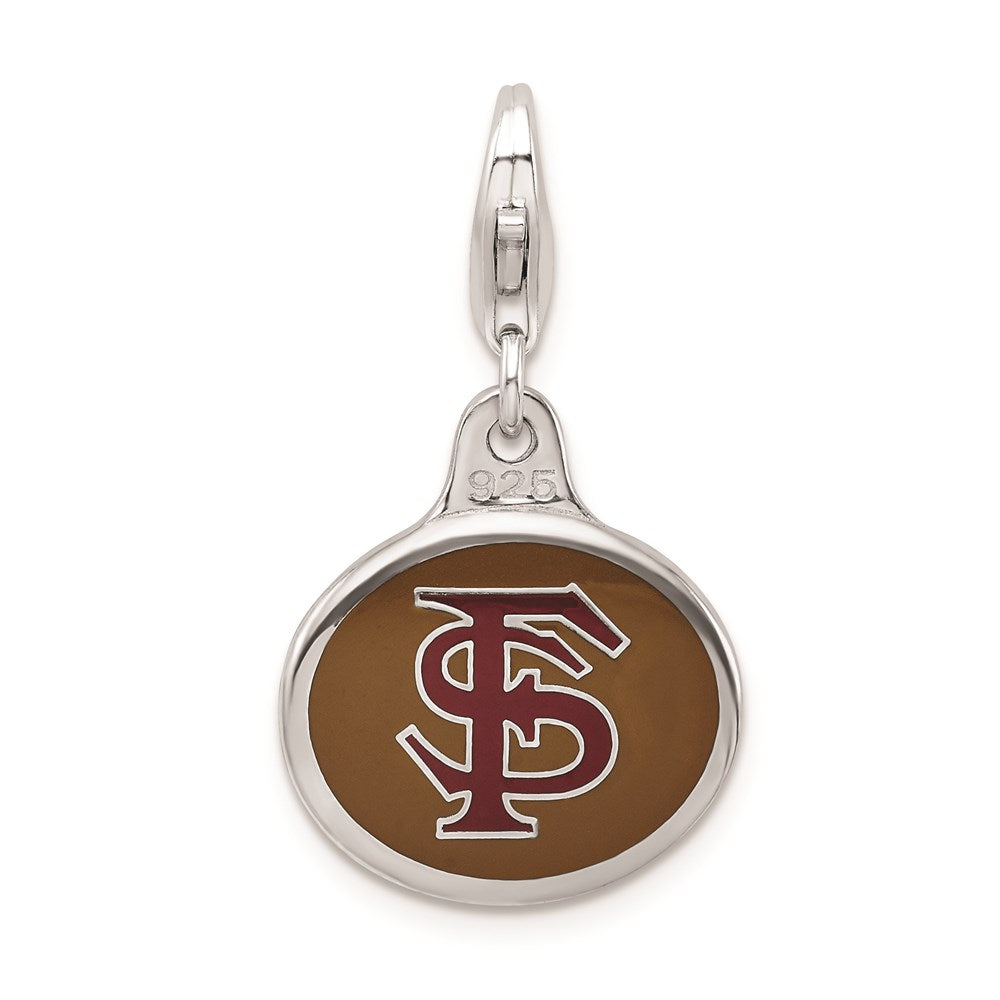 Amore La Vita Sterling Silver Rhodium-plated Polished Enameled Florida State University Charm with Fancy Lobster Clasp, 18 x 16 mm