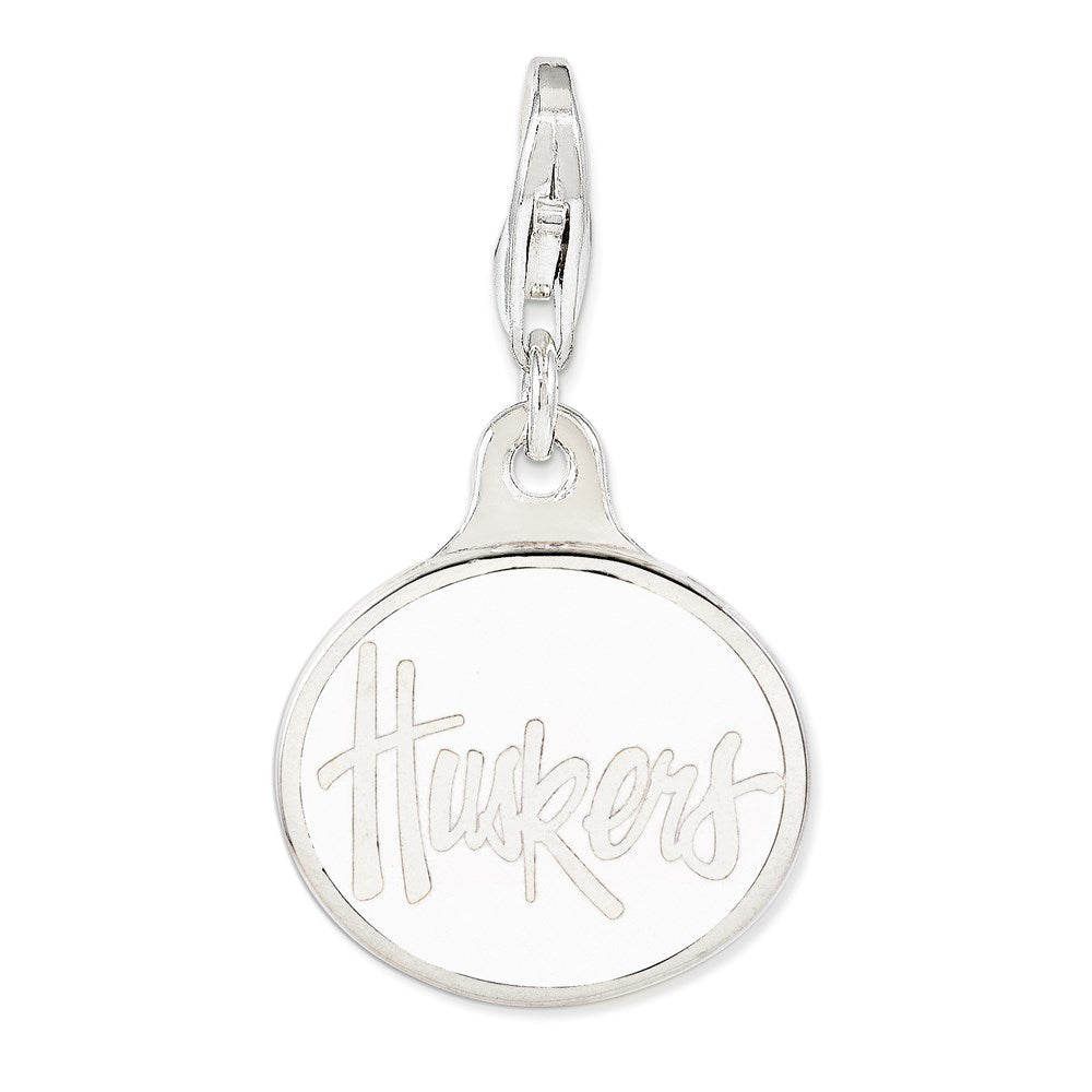 Amore La Vita Sterling Silver Rhodium-plated Polished Enameled University of Nebraska Charm with Fancy Lobster Clasp, 18 x 16 mm