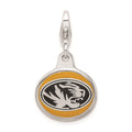 Amore La Vita Sterling Silver Rhodium-plated Polished Enameled University of Missouri Charm with Fancy Lobster Clasp, 18 x 16 mm