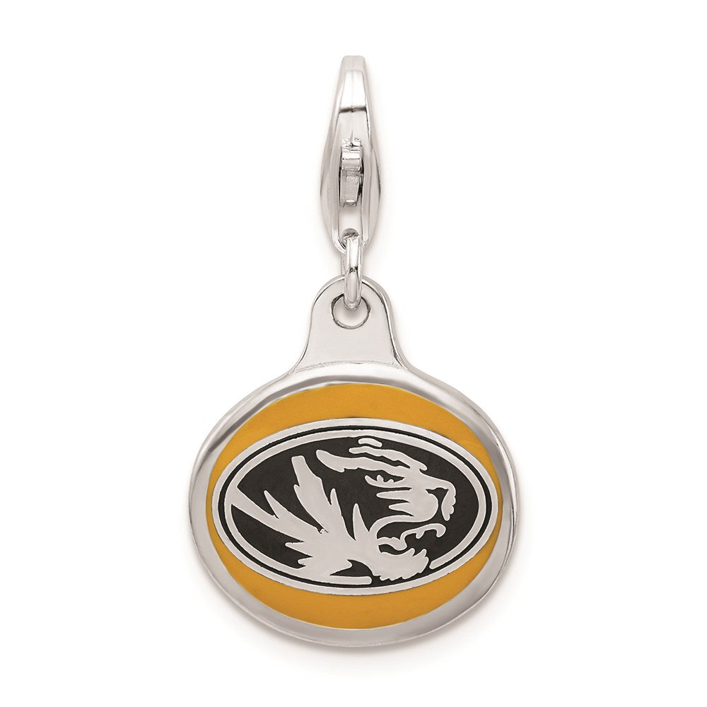 Amore La Vita Sterling Silver Rhodium-plated Polished Enameled University of Missouri Charm with Fancy Lobster Clasp, 18 x 16 mm