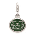 Amore La Vita Sterling Silver Rhodium-plated Polished Enameled Marshall University Charm with Fancy Lobster Clasp, 18 x 16 mm