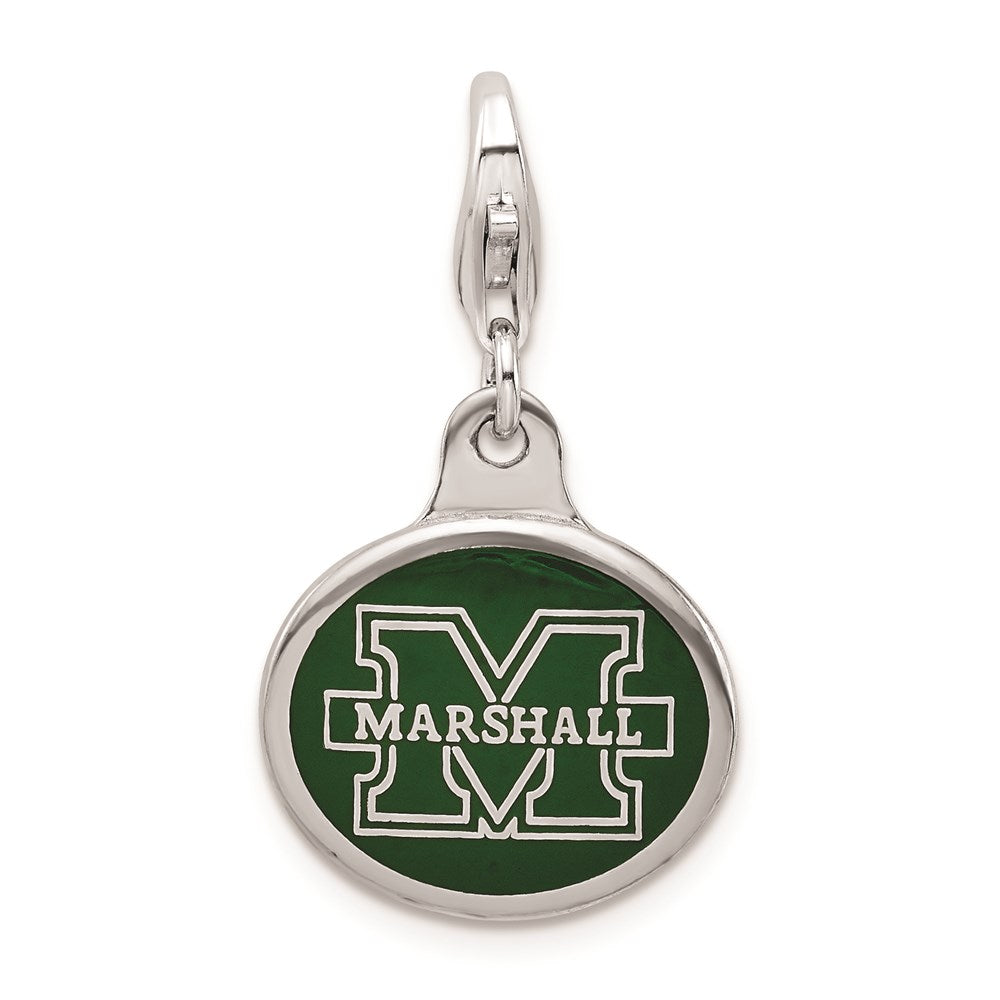 Amore La Vita Sterling Silver Rhodium-plated Polished Enameled Marshall University Charm with Fancy Lobster Clasp, 18 x 16 mm