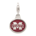 Amore La Vita Sterling Silver Rhodium-plated Polished Enameled Mississippi State University Charm with Fancy Lobster Clasp, 18 x 16 mm