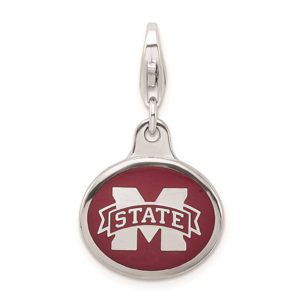 Amore La Vita Sterling Silver Rhodium-plated Polished Enameled Mississippi State University Charm with Fancy Lobster Clasp, 18 x 16 mm