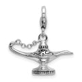 Amore La Vita Sterling Silver Rhodium-plated Polished 3-D Enameled Magic Lamp Charm with Fancy Lobster Clasp, 33 x 22 mm