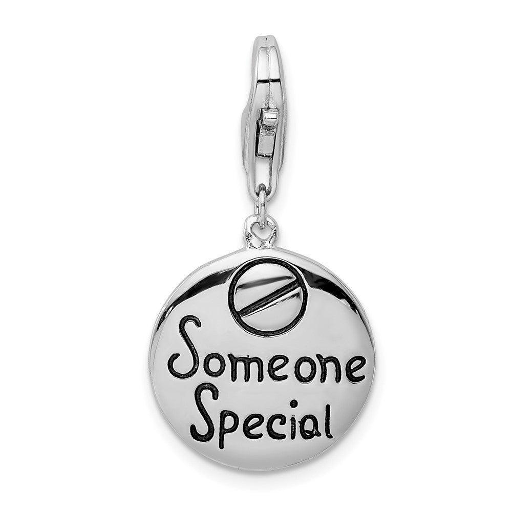 Amore La Vita Sterling Silver Rhodium-plated Polished SOMEONE SPECIAL Round Charm with Fancy Lobster Clasp, 38 x 17 mm