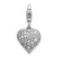 Amore La Vita Sterling Silver Rhodium-plated Polished 3-D CZ and Red Enameled Reversible Heart Charm with Fancy Lobster Clasp, 32 x 11 mm