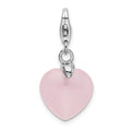 Amore La Vita Sterling Silver Rhodium-plated Polished 3-D Rose Quartz Heart Charm with Fancy Lobster Clasp, 37 x 13 mm