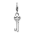 Amore La Vita Sterling Silver Rhodium-plated Polished 3-D Key Charm with Fancy Lobster Clasp, 36 x 7 mm
