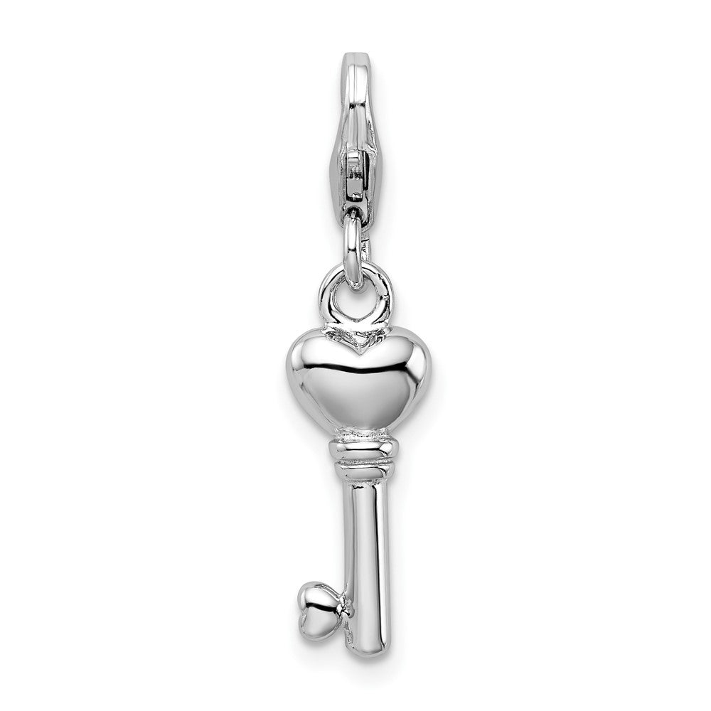 Amore La Vita Sterling Silver Rhodium-plated Polished 3-D Key Charm with Fancy Lobster Clasp, 36 x 7 mm