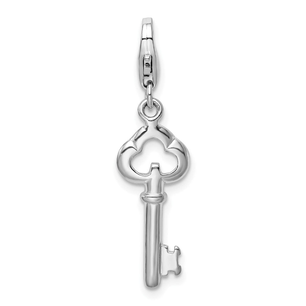 Amore La Vita Sterling Silver Rhodium-plated Polished Skeleton Key Charm with Fancy Lobster Clasp, 40 x 8 mm
