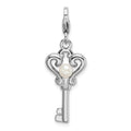 Amore La Vita Sterling Silver Rhodium-plated Polished Freshwater Cultured Pearl Key Charm with Fancy Lobster Clasp, 43 x 12 mm