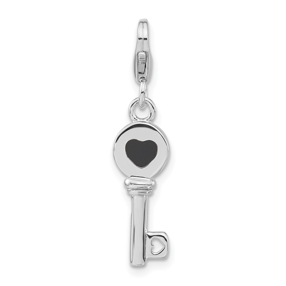 Sterling Silver Rhodium-plated 3-D Enameled Key w/Lobster Clasp Charm, 30.5 x 7.05 mm