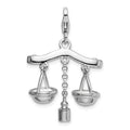 Amore La Vita Sterling Silver Rhodium-plated Polished 3-D Enameled Scales of Justice Charm with Fancy Lobster Clasp, 42 x 23 mm