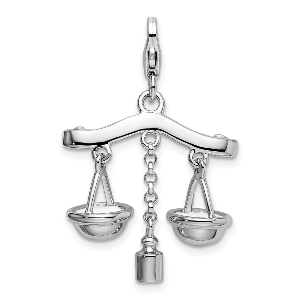 Amore La Vita Sterling Silver Rhodium-plated Polished 3-D Enameled Scales of Justice Charm with Fancy Lobster Clasp, 42 x 23 mm