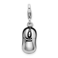 Amore La Vita Sterling Silver Rhodium-plated Polished 3-D Enameled Mouse Charm with Fancy Lobster Clasp, 35 x 8 mm