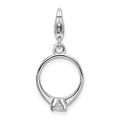 Amore La Vita Sterling Silver Rhodium-plated Polished 3-D CZ Polished Engagement Ring Charm with Fancy Lobster Clasp, 37 x 13 mm