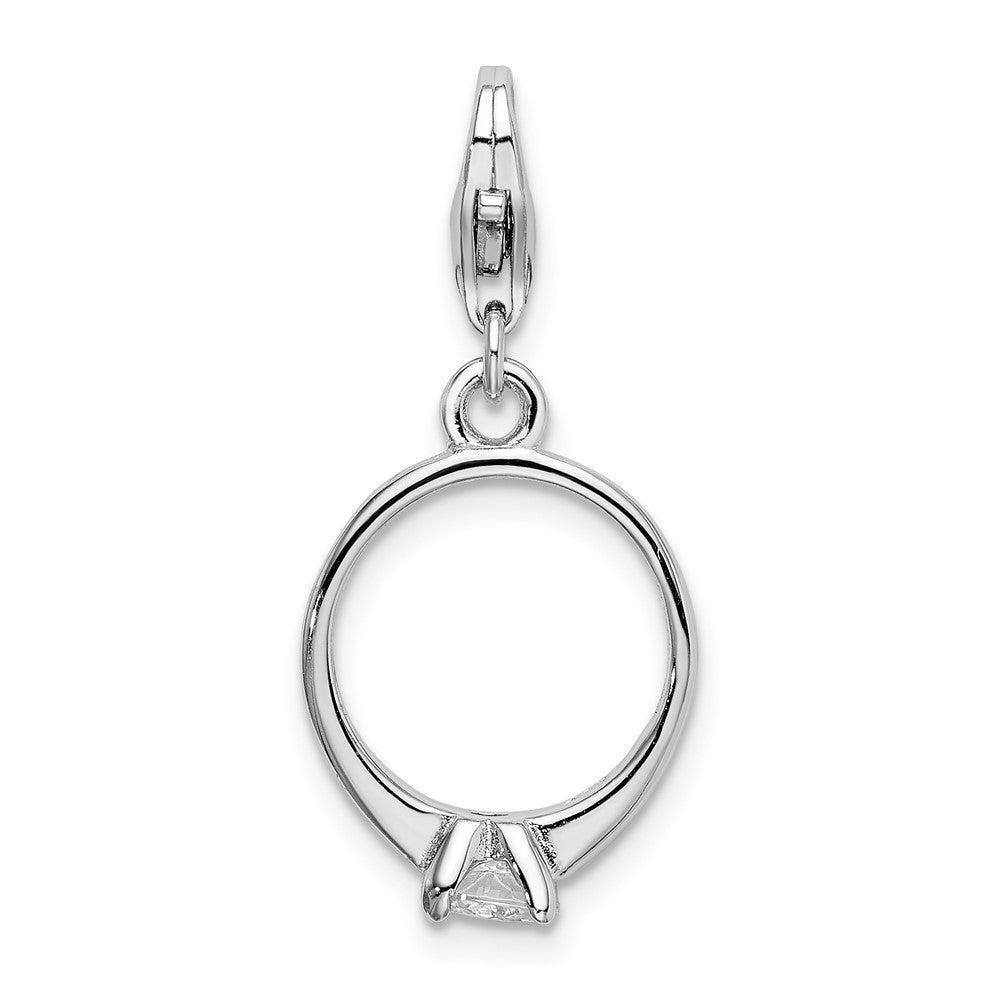 Amore La Vita Sterling Silver Rhodium-plated Polished 3-D CZ Polished Engagement Ring Charm with Fancy Lobster Clasp, 37 x 13 mm