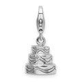 Amore La Vita Sterling Silver Rhodium-plated Polished 3-D Wedding Cake Charm with Fancy Lobster Clasp, 33 x 10 mm