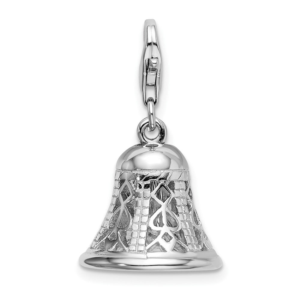 Amore La Vita Sterling Silver Rhodium-plated Polished 3-D Movable Bell Charm with Fancy Lobster Clasp, 35 x 15 mm