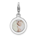 Amore La Vita Sterling Silver Rhodium-plated Polished Circle Frame Charm with Fancy Lobster Clasp, 27.85 x 15 mm
