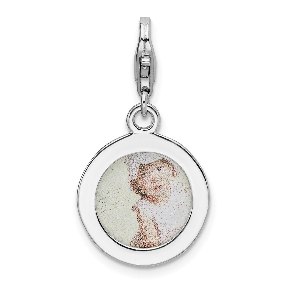 Amore La Vita Sterling Silver Rhodium-plated Polished Circle Frame Charm with Fancy Lobster Clasp, 27.85 x 15 mm
