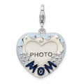 Amore La Vita Sterling Silver Rhodium-plated Polished Blue Enameled MOM Photo Charm with Fancy Lobster Clasp, 30.75 x 20.3 mm