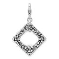 Amore La Vita Sterling Silver Rhodium-plated Polished Antiqued Photo Charm with Fancy Lobster Clasp, 36 x 23.3 mm