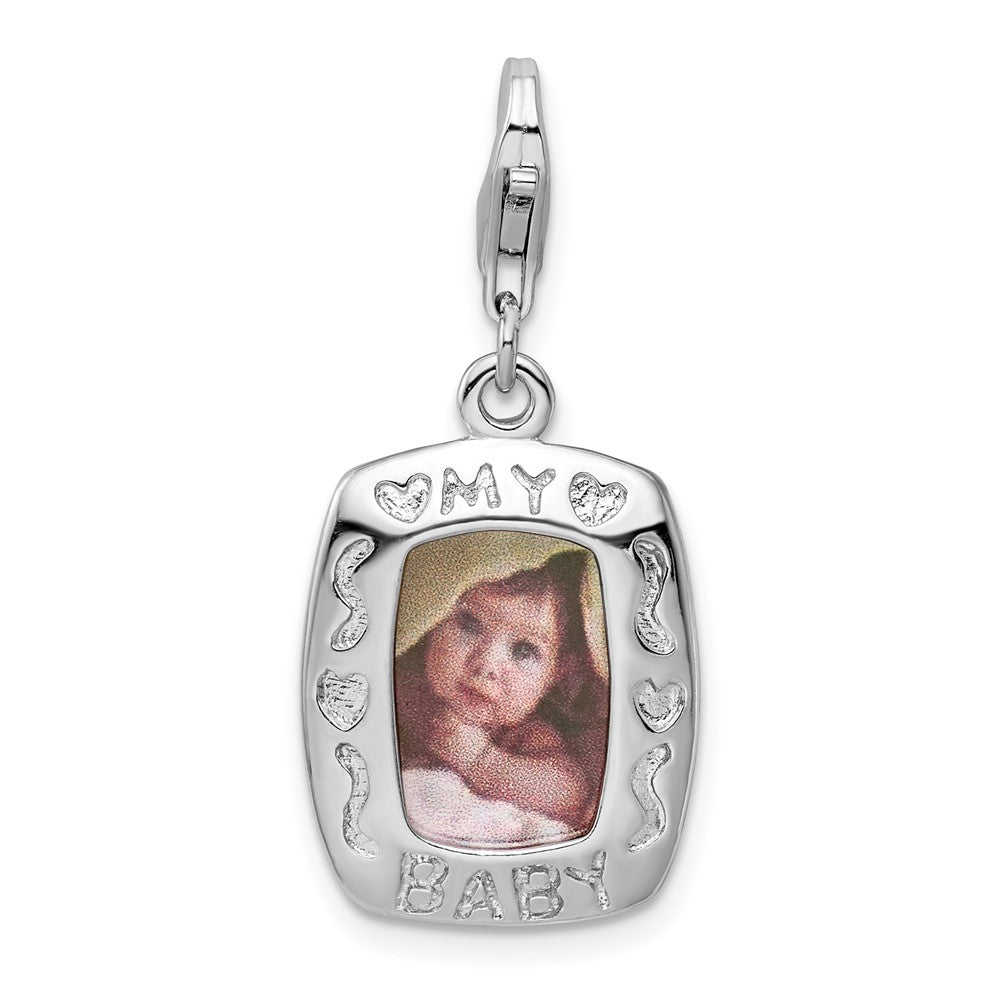 Amore La Vita Sterling Silver Rhodium-plated Polished My Baby Frame Charm with Fancy Lobster Clasp, 30 x 13.75 mm