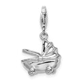 Amore La Vita Sterling Silver Rhodium-plated Polished 3-D Baby Carriage Charm with Fancy Lobster Clasp, 34 x 13 mm