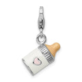 Amore La Vita Sterling Silver Rhodium-plated Polished 3-D Enameled Baby Bottle Charm with Fancy Lobster Clasp, 28 x 14 mm