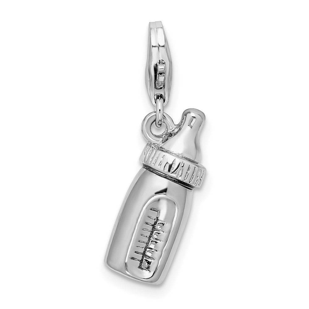 Amore La Vita Sterling Silver Rhodium-plated Polished 3-D Baby Bottle Charm with Fancy Lobster Clasp, 36 x 8 mm