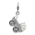Amore La Vita Sterling Silver Rhodium-plated Polished 3-D Enameled Baby Carriage Charm with Fancy Lobster Clasp, 40 x 17 mm