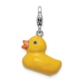 Amore La Vita Sterling Silver Rhodium-plated Polished 3-D Enameled Duck Charm with Fancy Lobster Clasp, 36 x 17 mm