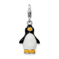 Amore La Vita Sterling Silver Rhodium-plated Polished 3-D Enameled Penguin Charm with Fancy Lobster Clasp, 39 x 12 mm