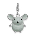 Amore La Vita Sterling Silver Rhodium-plated Polished 3-D Enameled Grey Mouse Charm with Fancy Lobster Clasp, 36 x 18 mm