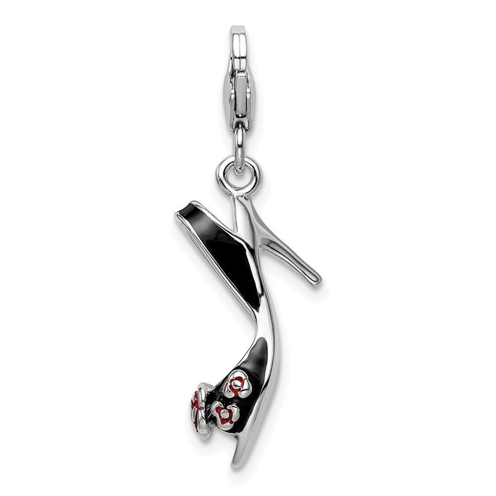 Amore La Vita Sterling Silver Rhodium-plated Polished 3-D Enameled High Heel Charm with Fancy Lobster Clasp, 41 x 14 mm