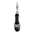 Amore La Vita Sterling Silver Rhodium-plated Polished 3-D Black Enameled and Marcasite Shoe Charm with Fancy Lobster Clasp, 36 x 7 mm