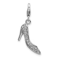 Amore La Vita Sterling Silver Rhodium-plated Polished 3-D Crystal High Heel Charm with Fancy Lobster Clasp, 40 x 13 mm