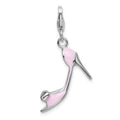 Amore La Vita Sterling Silver Rhodium-plated Polished 3-D Pink Enameled Bow-top High Heel Charm with Fancy Lobster Clasp, 39 x 15 mm