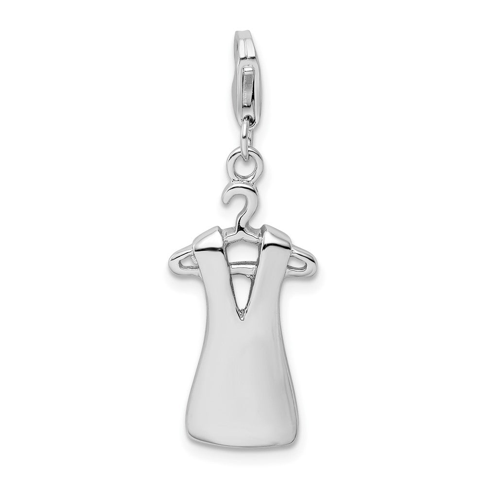 Amore La Vita Sterling Silver Rhodium-plated Polished Open Back Dress on Hanger Charm w/Lobster Clasp, 42 x 11 mm