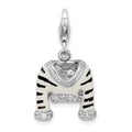Amore La Vita Sterling Silver Rhodium-plated Polished 3-D CZ Enameled Zebra Jacket Charm with Fancy Lobster Clasp, 37 x 15 mm