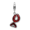 Amore La Vita Sterling Silver Rhodium-plated Polished 3-D Red Enameled Mask Charm with Fancy Lobster Clasp, 35 x 13 mm