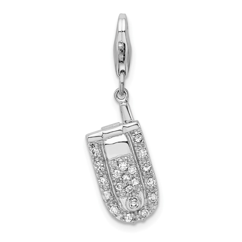 Amore La Vita Sterling Silver Rhodium-plated Polished 3-D Moveable CZ Flip Cell Phone Charm with Fancy Lobster Clasp, 40 x 10 mm