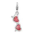 Amore La Vita Sterling Silver Rhodium-plated Polished 3-D Enameled Coral Heart Sunglasses Charm with Fancy Lobster Clasp, 38 x 11 mm
