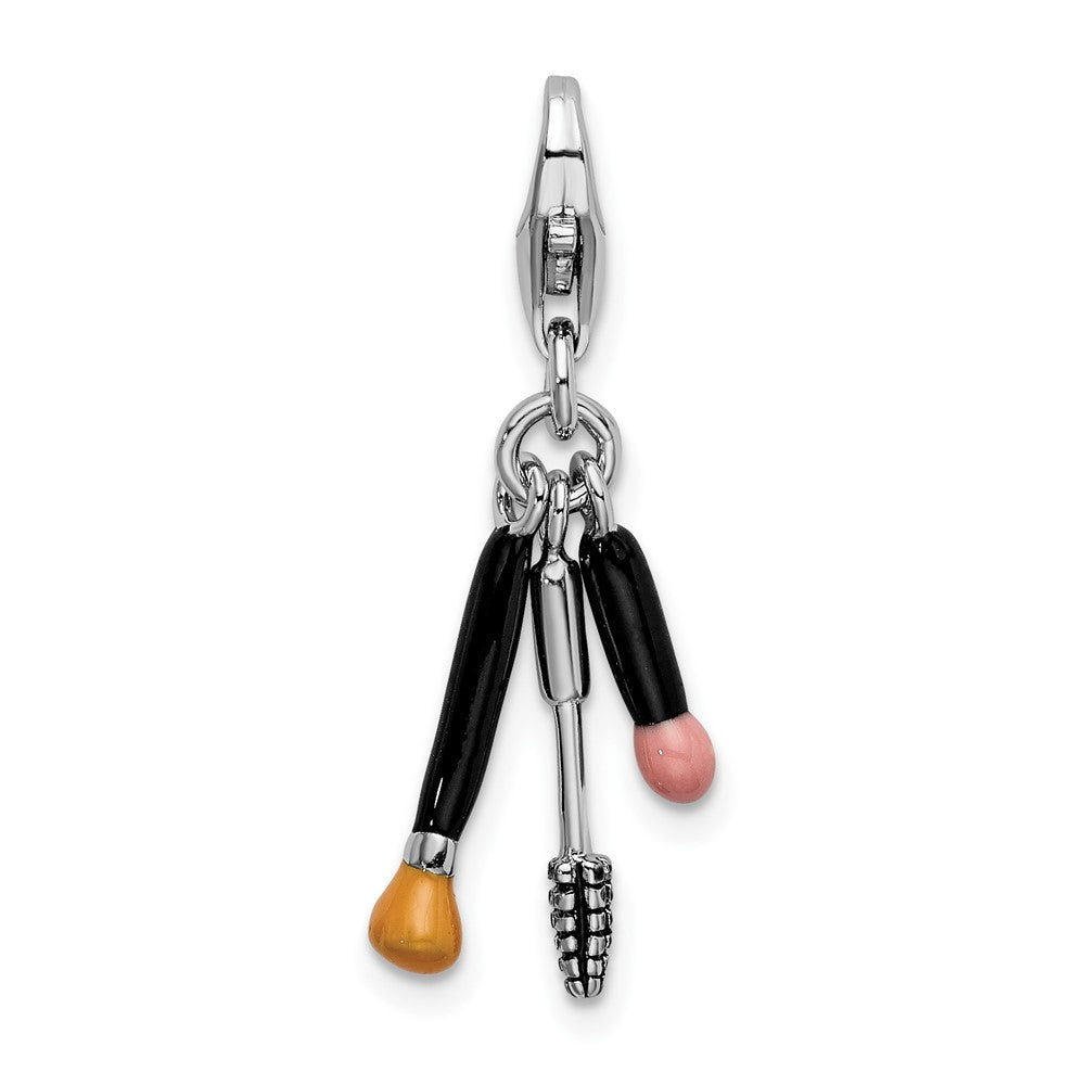 Amore La Vita Sterling Silver Rhodium-plated Polished 3-D Enameled Polished Makeup Charm with Fancy Lobster Clasp, 36 x 7 mm