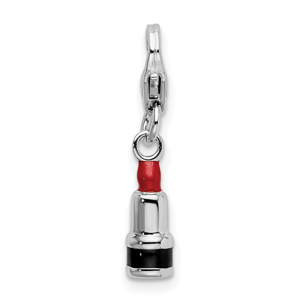 Amore La Vita Sterling Silver Rhodium-plated Polished 3-D Enameled Red Lipstick Charm with Fancy Lobster Clasp, 32 x 5 mm