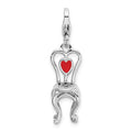 Amore La Vita Sterling Silver Rhodium-plated Polished 3-D Enameled Chair with Heart Charm with Fancy Lobster Clasp, 40 x 9 mm