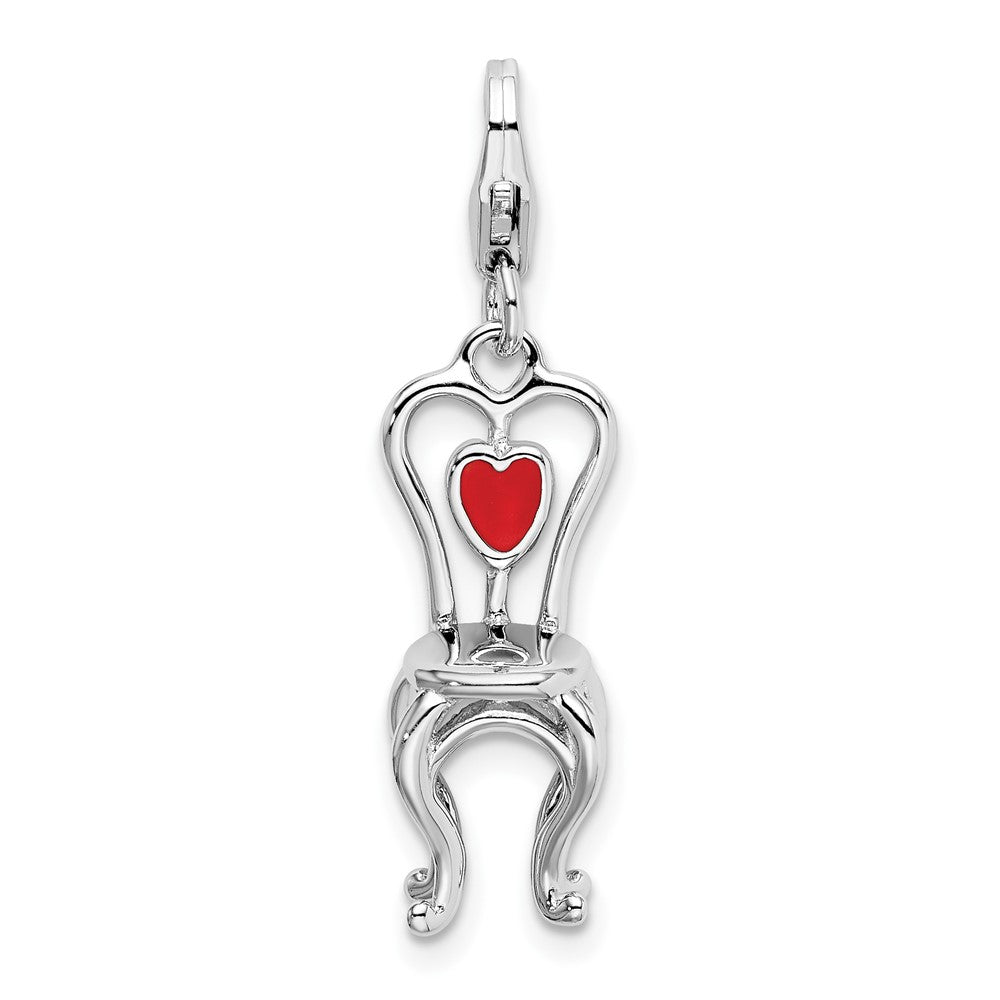 Amore La Vita Sterling Silver Rhodium-plated Polished 3-D Enameled Chair with Heart Charm with Fancy Lobster Clasp, 40 x 9 mm